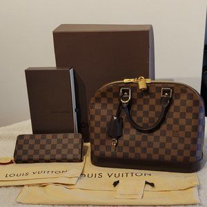 Louis Vuitton Alma PM Damier Handbag and Clemence Damier Cherry wallet